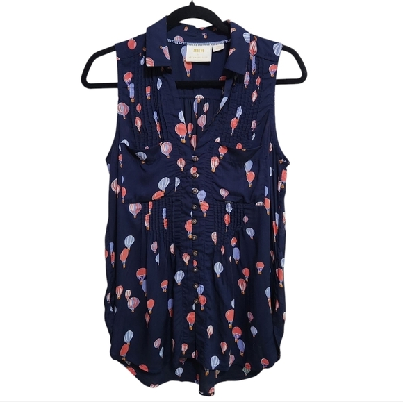 MAEVE BY ANTHROPOLOGIE SLEEVELESS NOVELTY PRINT  HOT AIR BALLOON BLOUSE SIZE XS - Picture 3 of 10